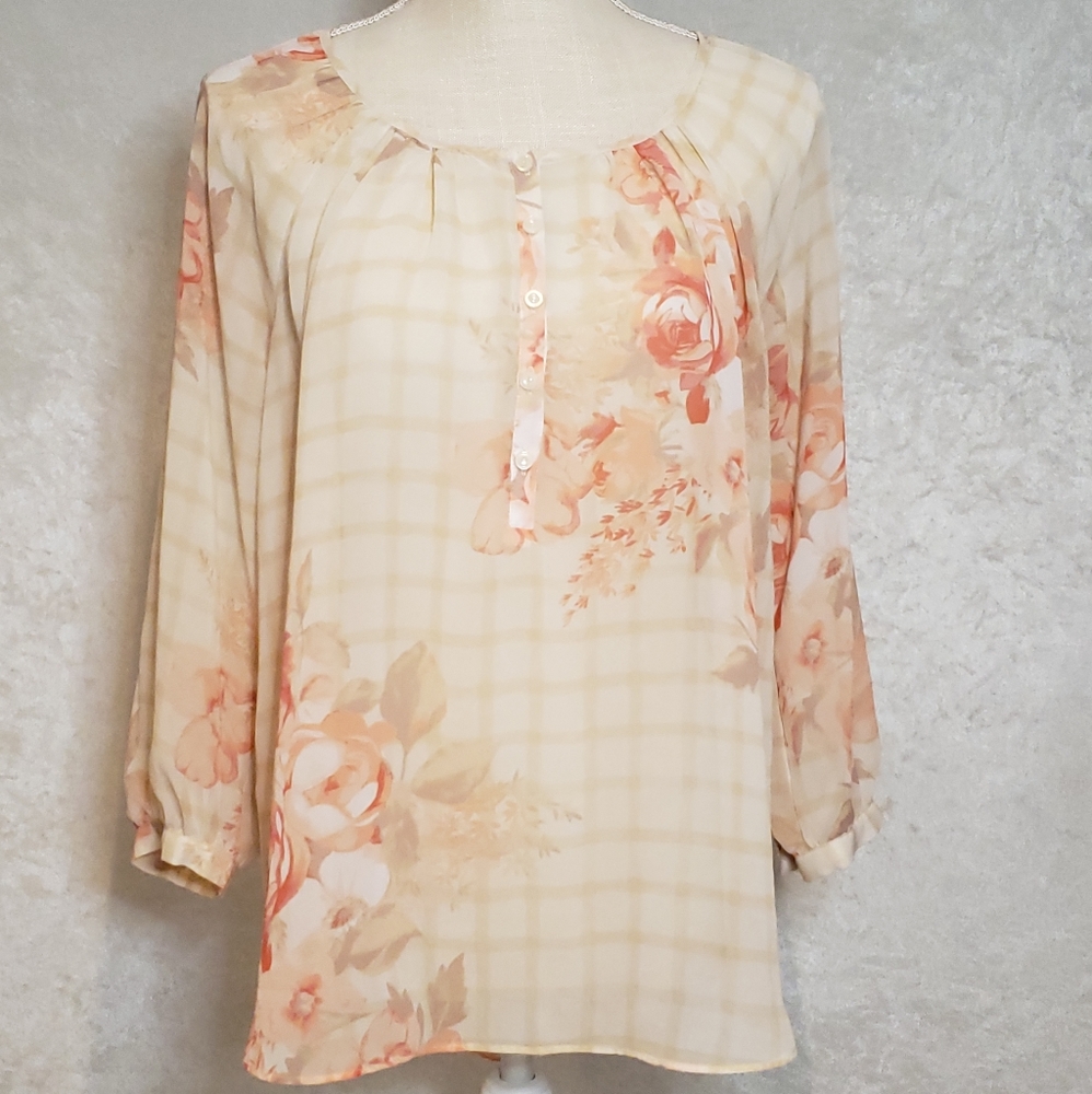 Lauren Conrad Sheer Cream Floral Peasant Top